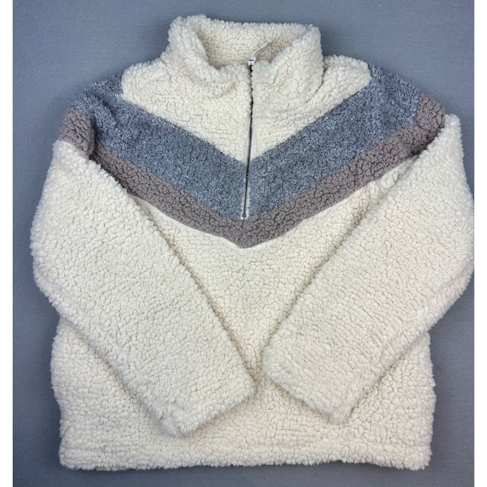 Altar'd State Sherpa Half Zip Pullover Top Size Large V Pattern_Super Soft!